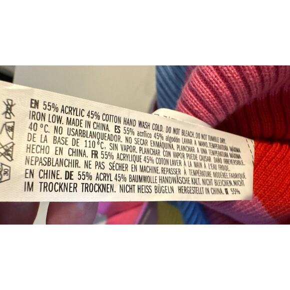 English Factory Size Medium Striped Rainbow Knit MIDI Dress Bodycon PRIDE Slit - Picture 9 of 10